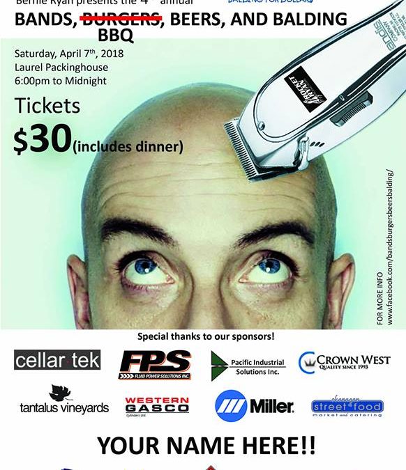 bernie head shave, sponsors, 2018 event poster